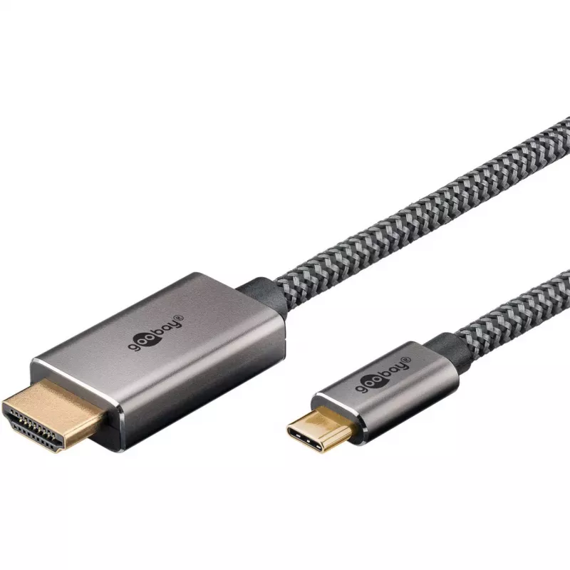 Pleciony kabel adaptera USB, wtyk USB-C > wtyk HDMI, 4K / 60 Hz (czarny/srebrny, 2 metry)