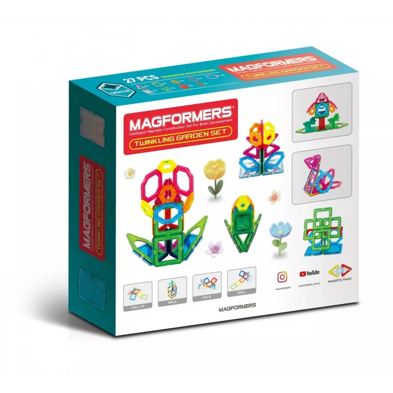 MAGFORMERS Twinkling Garden — zestaw magnetycznych klocków konstrukcyjnych, 27 elementów