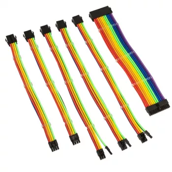 Zestaw przedłużaczy w oplocie Kolink Core Adept — 6-elementowy, osłona PET, przewody miedziane, długości 300–350 mm