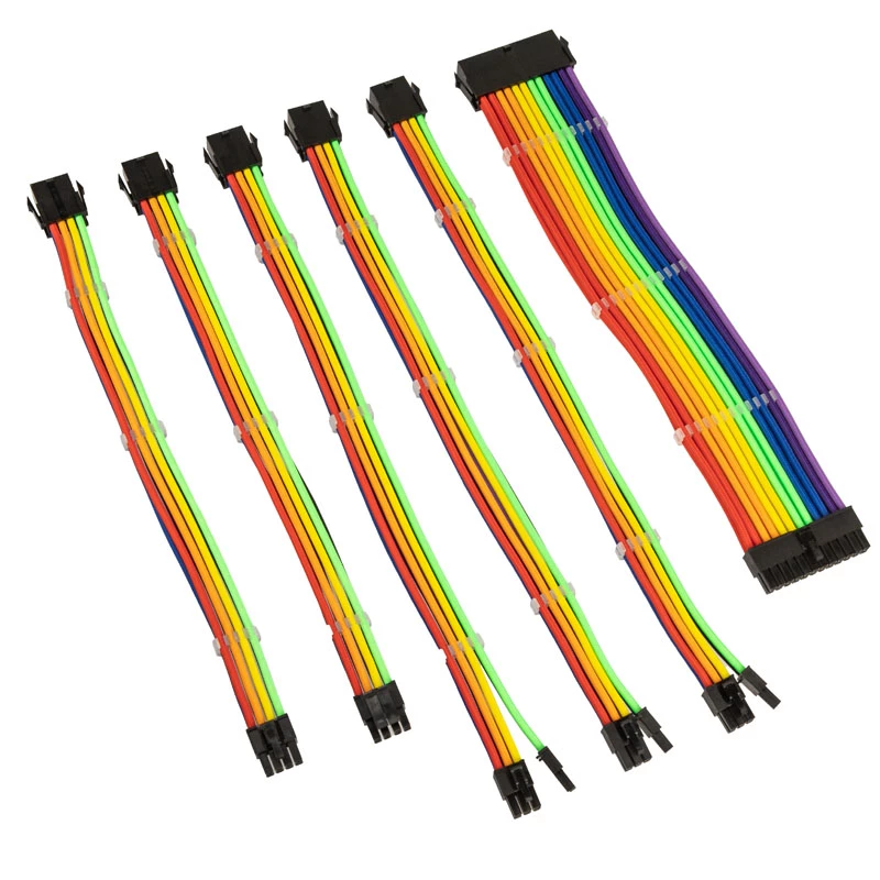 Zestaw przedłużaczy w oplocie Kolink Core Adept — 6-elementowy, osłona PET, przewody miedziane, długości 300–350 mm