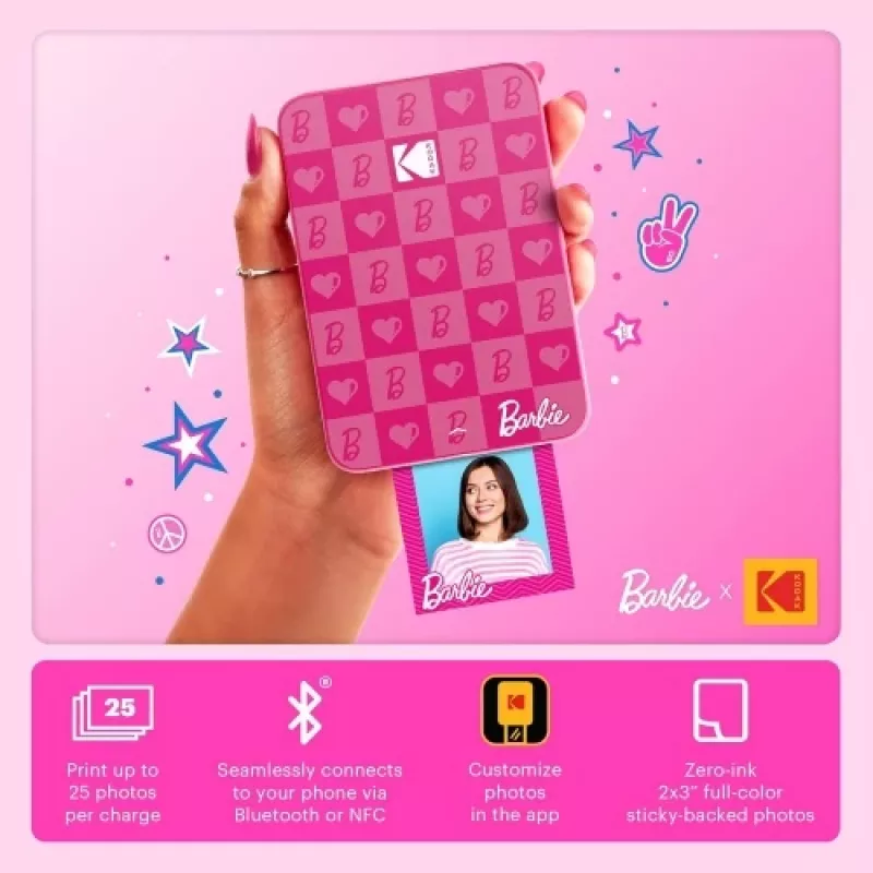 Barbie x Kodak STEP Slim Przenośna Drukarka Zdjęć Kolor ZINK 2x3'' 1ppm, Bluetooth, Różowy