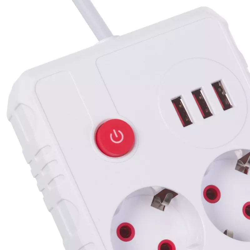 Listwa zasilająca MACLEAN MCE387 W — 2 gniazda, 3×USB A, 110–240V, 2500W, kabel 1,5 m, biała