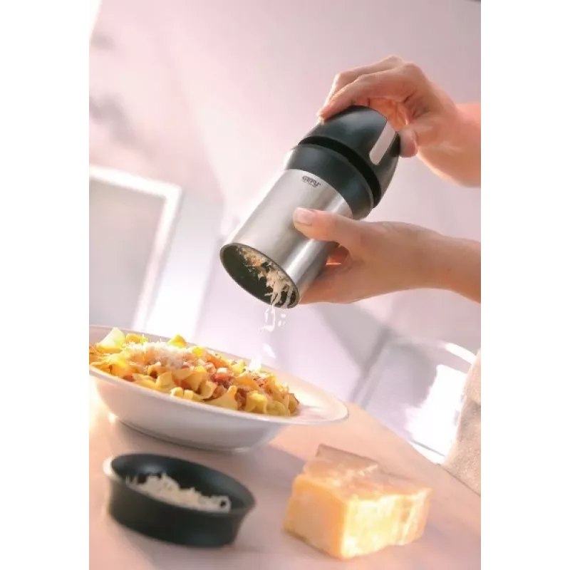 Ręczna tarka spiralizer GEFU 34680, plastikowa, można myć w zmywarce, 161×83×83 mm, czarna