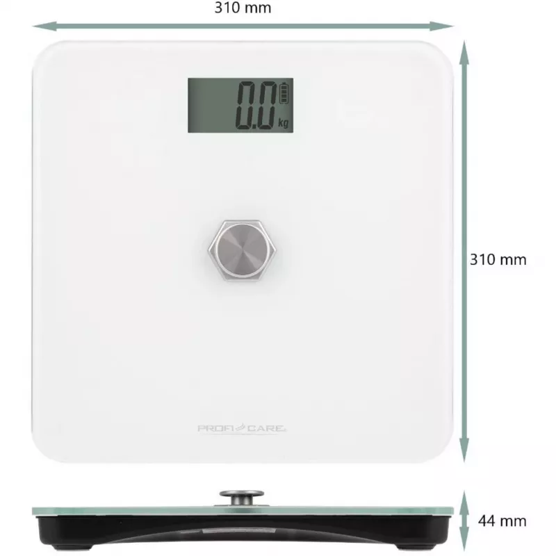 Elektroniczna waga osobista Profi-Care PC-PW 3112 — udźwig 180 kg, dokładność 100 g, 310×310×44 mm, wyświetlacz LCD