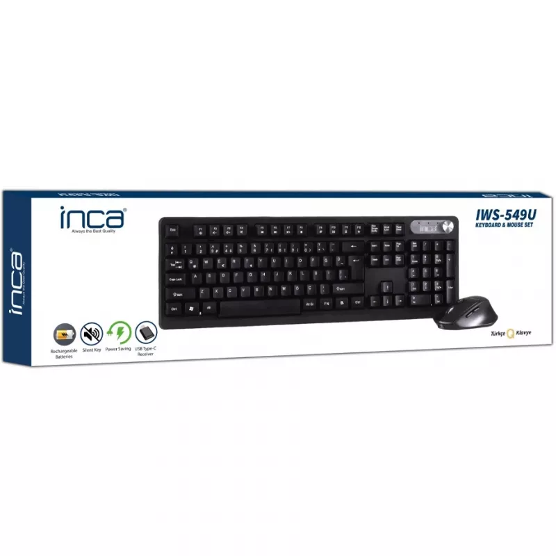 Inca IWS-549U klawiatura z myszą w zestawie biurowa RF bezprzewodowa USB QWERTY turecka czarna