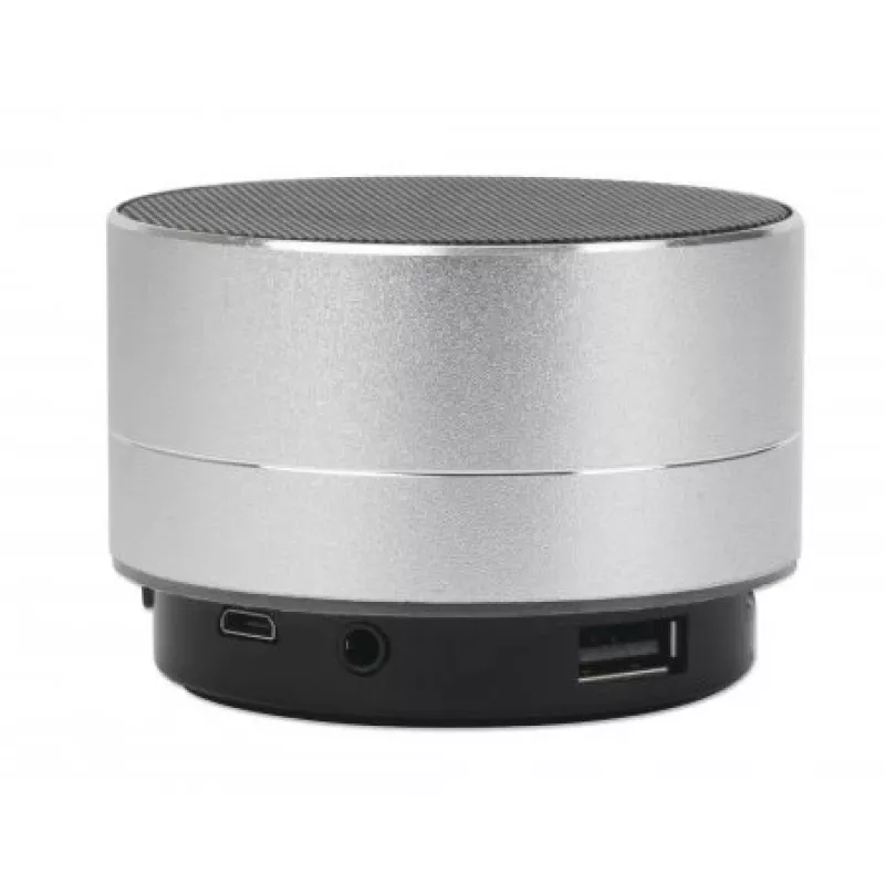 Manhattan Metaliczny Głośnik Bluetooth, Bryzgoszczelny, Zasięg 10m, czytnik kart microSD, złącze Aux 3.5mm, kabel ładujący USB-A w zestawie (ładowanie 5V), Srebrny, Trzy Lata Gwarancji