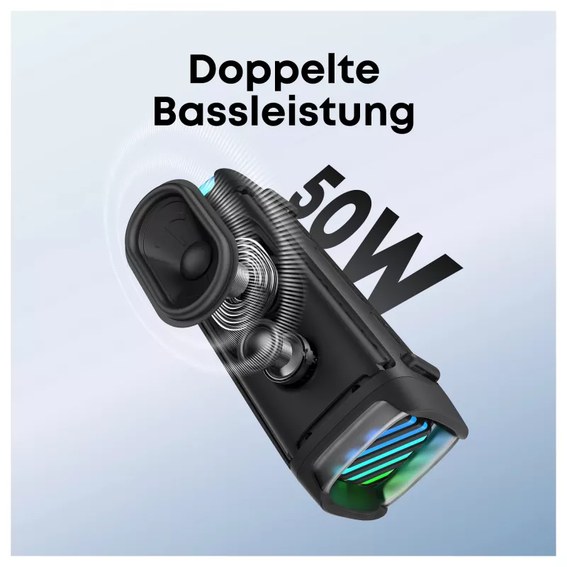 ANKER Soundcore Boom 3i czarny wytrzymały głośnik Bluetooth na zewnątrz IP68 50W BassUp 16h czasu odtwarzania pokaz świetlny stereo TWS