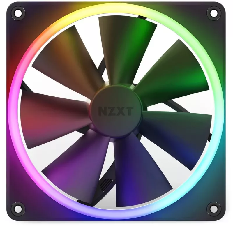 Wentylator obudowy NZXT F140 RGB 14 cm, czarny, 500–1800 RPM, łożysko Fluid Dynamic, 4-pin, 18 diod LED