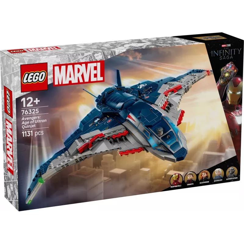 Zestaw konstrukcyjny LEGO Quinjet 76325 — Marvel, 1131 elementów, 5 minifigurek, od 12 lat, 280×450×300 mm