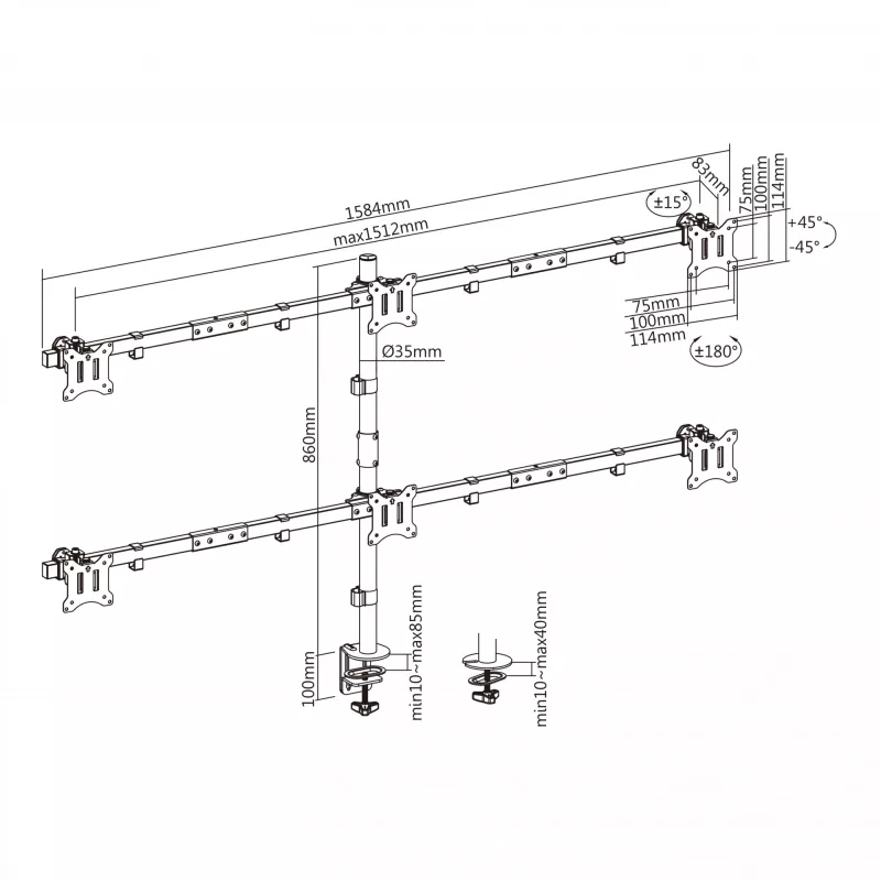 Uchwyt do monitorów LCD SBOX LCD-352/6-2 dla wyświetlaczy 17–32 cale, 7×7 kg, VESA 100×100