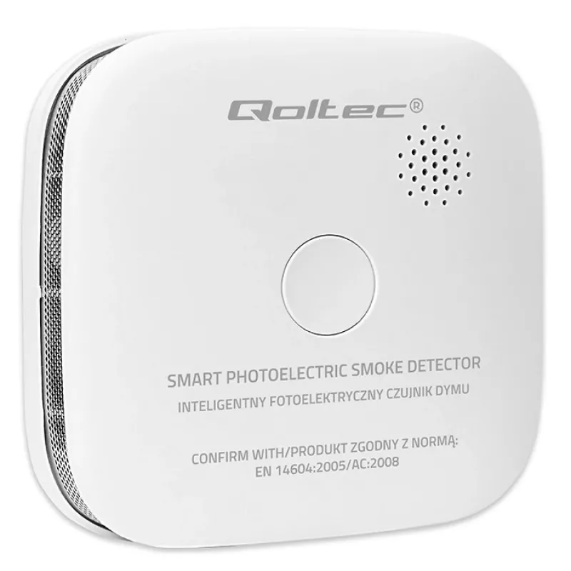Bezprzewodowy czujnik dymu QOLTEC model 52653 z alarmem 85 dB zasilany bateriami