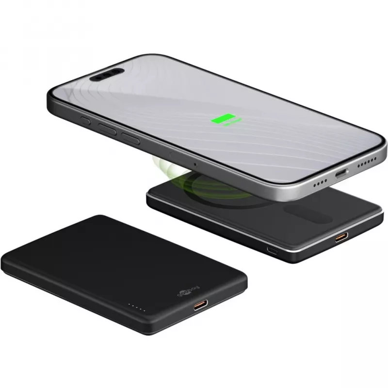Goobay Magnetyczny Bezprzewodowy Power Bank | 70182 | 5000 mAh | USB-C | Czarny