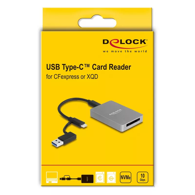 DeLOCK USB Type-C Card Reader CFexpress XQD Aluminium szary 10000 Mbit/s