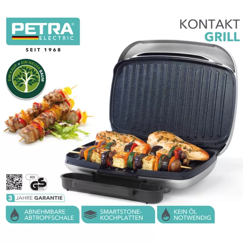 Zdrowy grill elektryczny Petra PT5316HEVDEEU10 z płytami nieprzywierającymi, blatowy, do użytku wewnętrznego