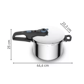 Szybkowar Tefal SECURE TRENDY 6L z koszyczkiem do gotowania na parze ze stali nierdzewnej, kompatybilny z indukcją