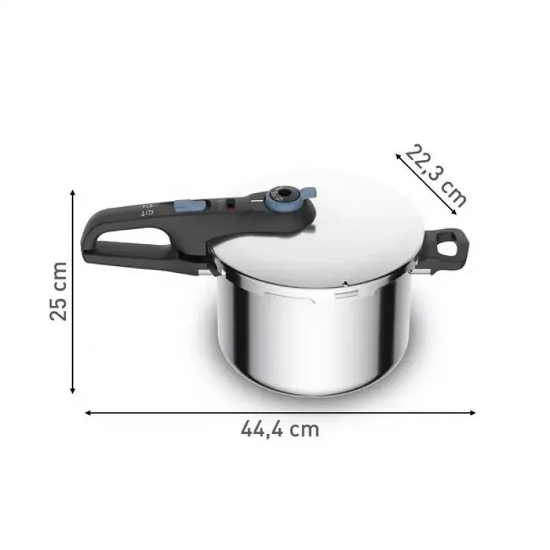 Szybkowar Tefal SECURE TRENDY 6L z koszyczkiem do gotowania na parze ze stali nierdzewnej, kompatybilny z indukcją