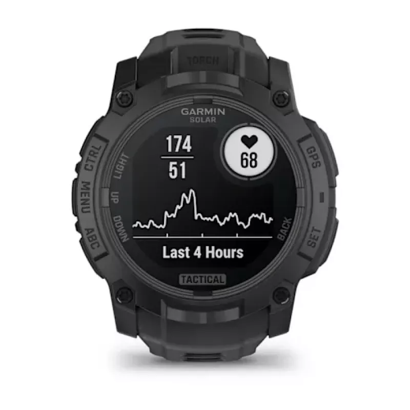 Smartwatch GARMIN Instinct — 45 mm, 3,05 cm (1,2 cala) AMOLED 390×390 ekran dotykowy, 4 GB, GPS, silikonowy pasek czarny, 53 g