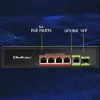 Przełącznik Ethernet PoE QOLTEC 52296 — 4 porty RJ45 PoE, 1 port uplink RJ45