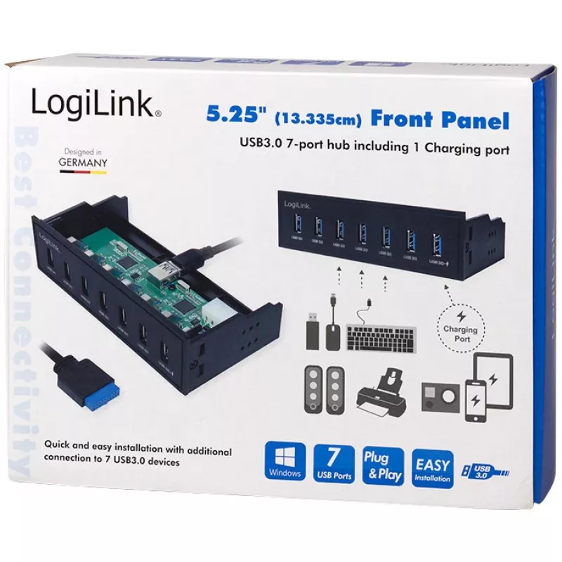 LogiLink USB 3.0 hub, 7-port 5.25 wewnętrzny, z portem szybkiego ładowania - Hub - 6 x SuperSpeed USB 3.0 + 1 x SuperSpeed USB 3.0 (ładowanie)