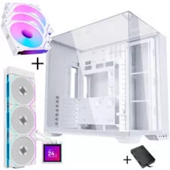 Lian Li O11 Vision Compact - Biały + 3x UNI FAN SL-INF 120 ARGB Reverse Blade Fan - 120mm + HydroShift II LCD-S 360TL AiO-Liquid Cooling, 360mm