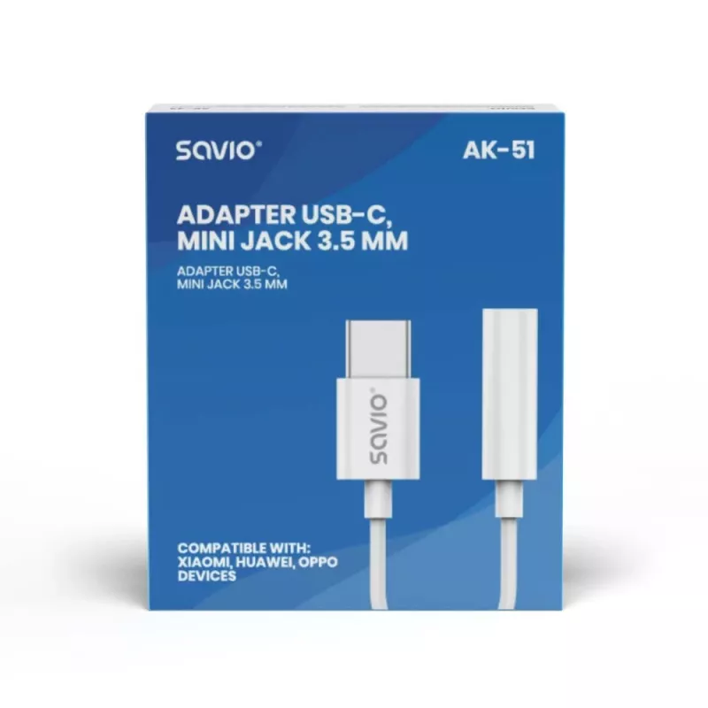Adapter audio USB Type 3.1 C (M) – Jack 3,5mm (F) Biały SAVIO AK-51