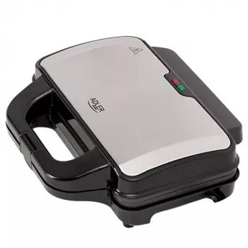 Opiekacz do kanapek Adler AD 3043, 1300 W, płyty z powłoką nieprzywierającą, 2 kanapki, powierzchnia grillowa 285×152 mm, czarny