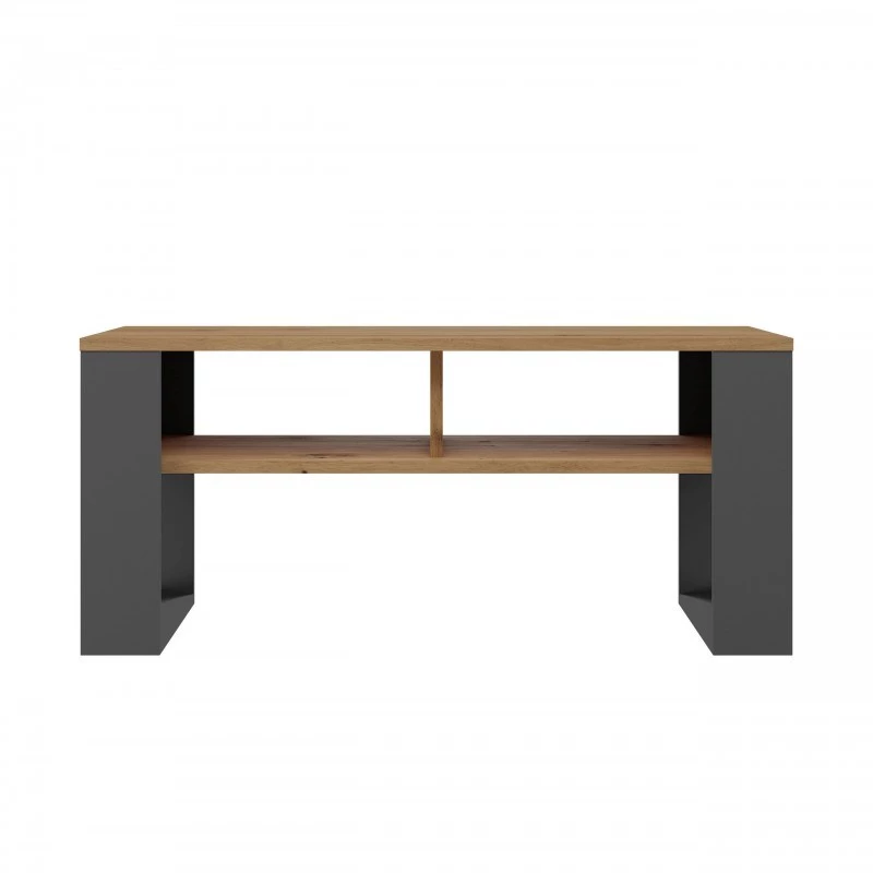 Stolik kawowy top e shop Modern 90×58×50 cm, antracytowa rama, matowe półki Artisan dąb