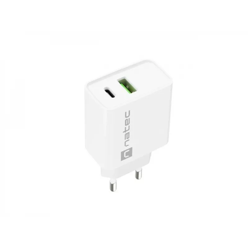 Ładowarka sieciowa szybkiego ładowania NATEC RIBERA 12V 20W USB-C PD 3.0 + USB-A Samsung AFC biała