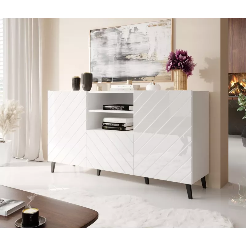 ABETO komoda 150x42x82 biały połysk