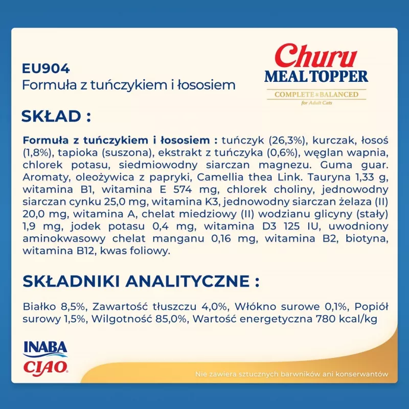 INABA Churu Meal Topper przysmaki dla kotów, tuńczyk z łososiem, 4 x 14 g