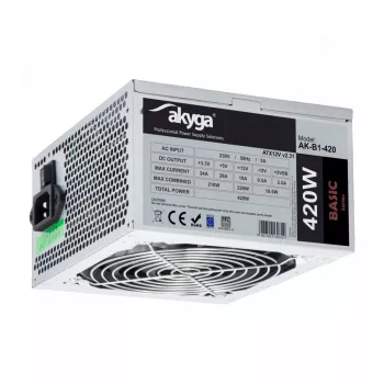 Zasilacz ATX Akyga Basic AK-B1-420 420 W, wentylator 120 mm, pasywne PFC, szary