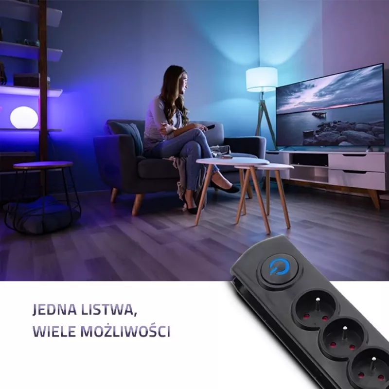 Listwa przeciwprzepięciowa Qoltec 50269 Czarna 5 gniazd AC 230V