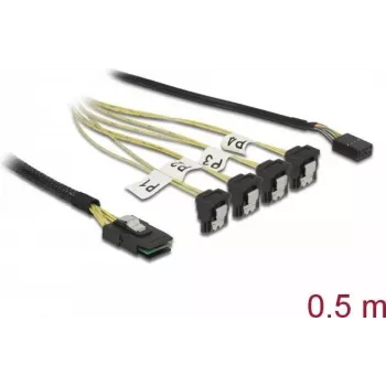 Kabel Mini SAS SFF-8087 na 4x SATA 7-pin, kątowy, 0,5 m, DeLOCK 85683