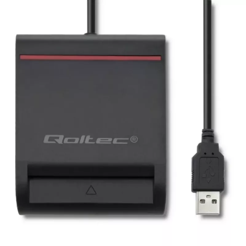 Czytnik kart ID QOLTEC Smart chip — USB, czarny, 84,5×65×16 mm, 63 g