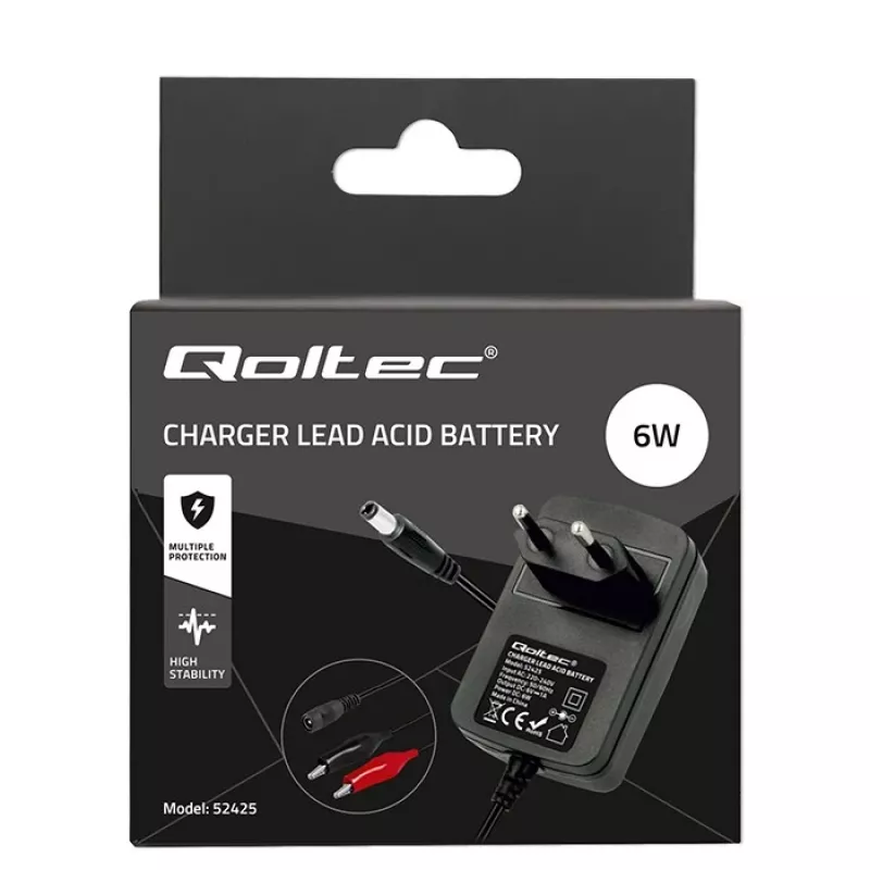 Ładowarka do akumulatorów QOLTEC Charger AGM GEL STD 6V 1A do akumulatorów kwasowo-ołowiowych 6V, AGM i żelowych