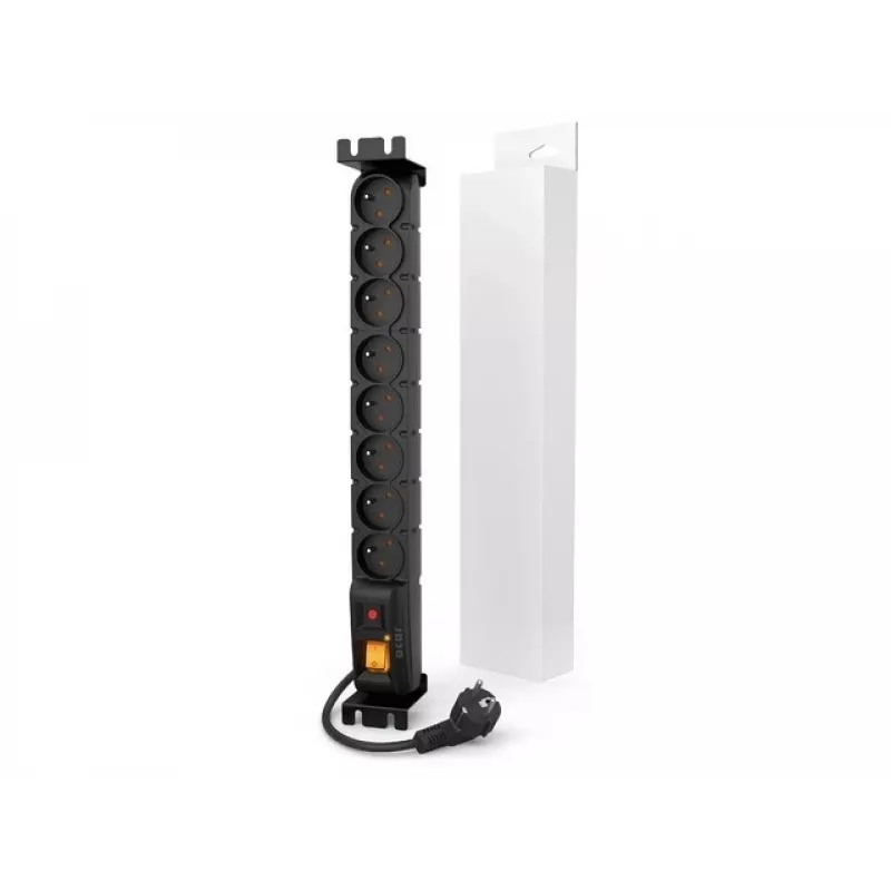 HSK Data ACAR S8 FA 19-calowy listwa przeciwprzepięciowa do szafy rack, 8x 230V, 3m, czarna