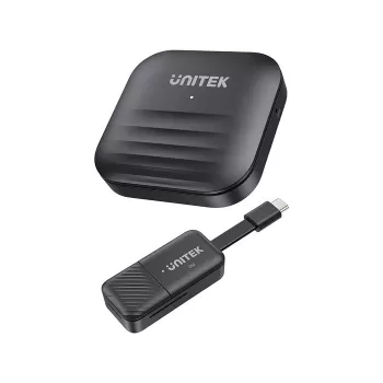 Przedłużacz AV Unitek V1184A01 — nadajnik i odbiornik AV, 1920×1080, do 50 m, w zestawie kable USB-C, HDMI/USB