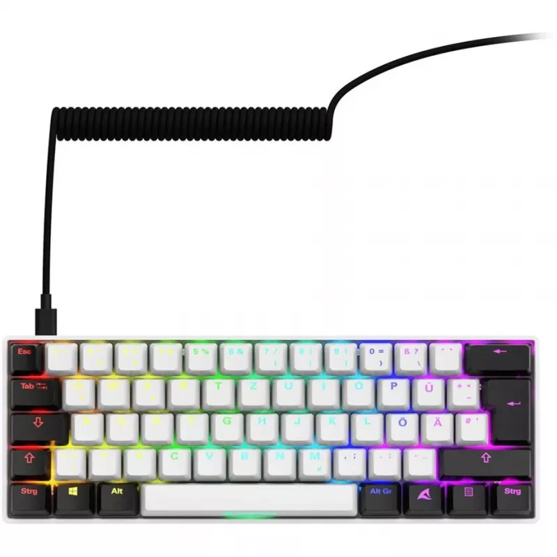 Klawiatura Sharkoon SGK50 S4 Domowa USB QWERTZ Niemiecka Biała RGB LED 60%