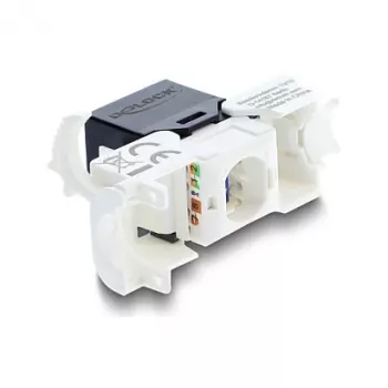Moduł Keystone RJ45 do LSA kat. 6 UTP z zatrzaskiem blokującym i bez opasek kablowych — DELOCK 90794, płaski czarny/biały, 16,1×30×19,4 mm