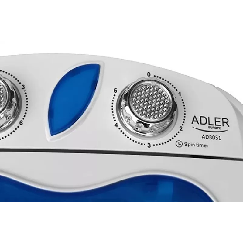 Adler | AD 8051 | Pralka | Klasa efektywności energetycznej | Ładowanie od góry | Pojemność prania 3 kg | Nieokreślona prędkość obrotowa | Głębokość 37 cm | Szerokość 38 cm | Biały/Niebieski