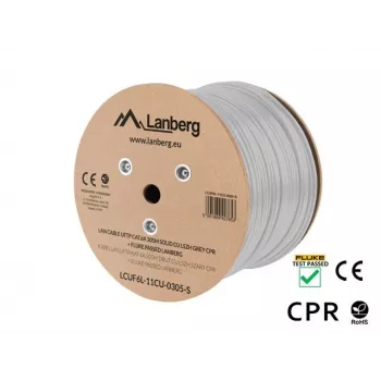 Kabel sieciowy LANBERG LCUF6L-11CU-0305-S U/FTP Cat6a na bębnie, 305 m, 23 AWG, 500 MHz, szary