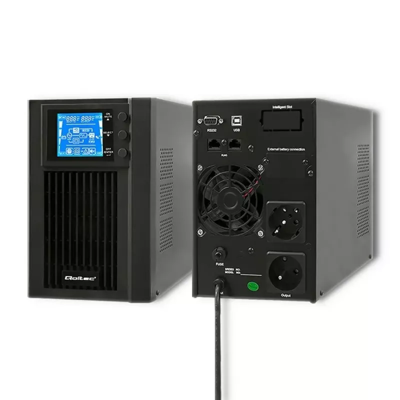 Qoltec 53042 zasilacz awaryjny (UPS) Online (podwójna konwersja) 1 kVA 800 W 2 gniazda wyjściowe AC