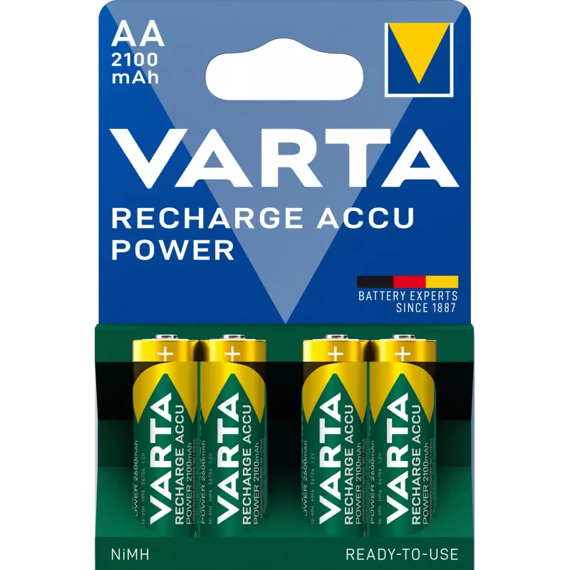 VARTA HR6 AA Akumulator Power 2100 mAh 56706 Baterie wielokrotnego ładowania 4 szt. Zielony, Żółty