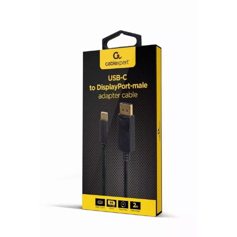 USB adapter graficzny Gembird A-CM-DPM-01 z USB-C, obsługa do 3840×2160, USB 2.0 / 3.2 Gen 2, czarny, kabel 2 m