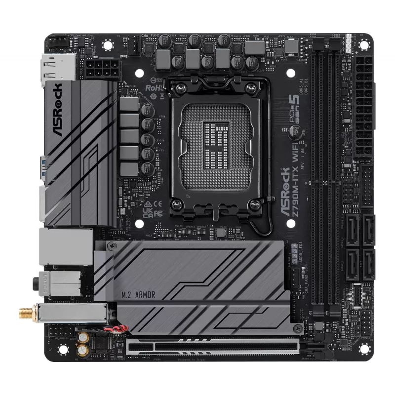 Płyta główna ASRock Z790M-ITX WiFi — Intel Z790, LGA 1700, mini ITX, DDR5, 2x DIMM, 64GB, 2.5Gb LAN, Wi‑Fi 6E
