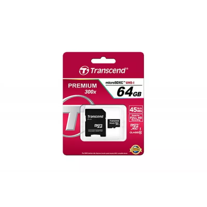 Pamięć Flash Transcend 64 GB microSDXC Class 10 z adapterem