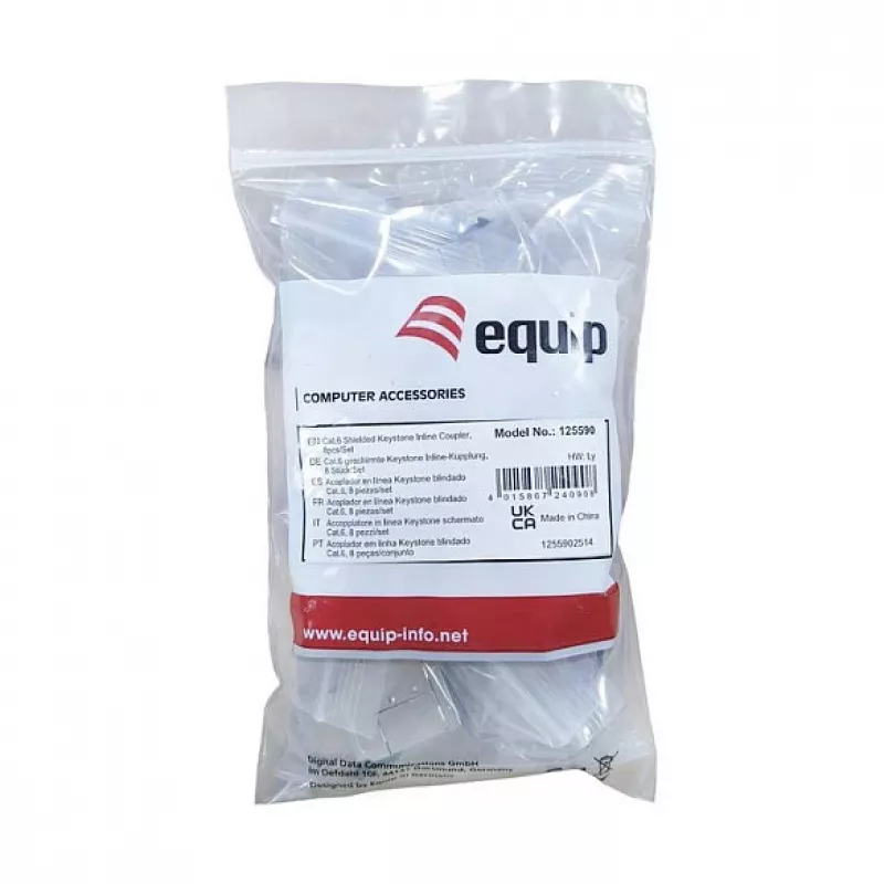 Ekranowany łącznik keystone Cat6 inline, komplet 8 szt., EQUIP — Płaska konstrukcja, RJ-45, 17×35,5×24,4 mm, srebrny