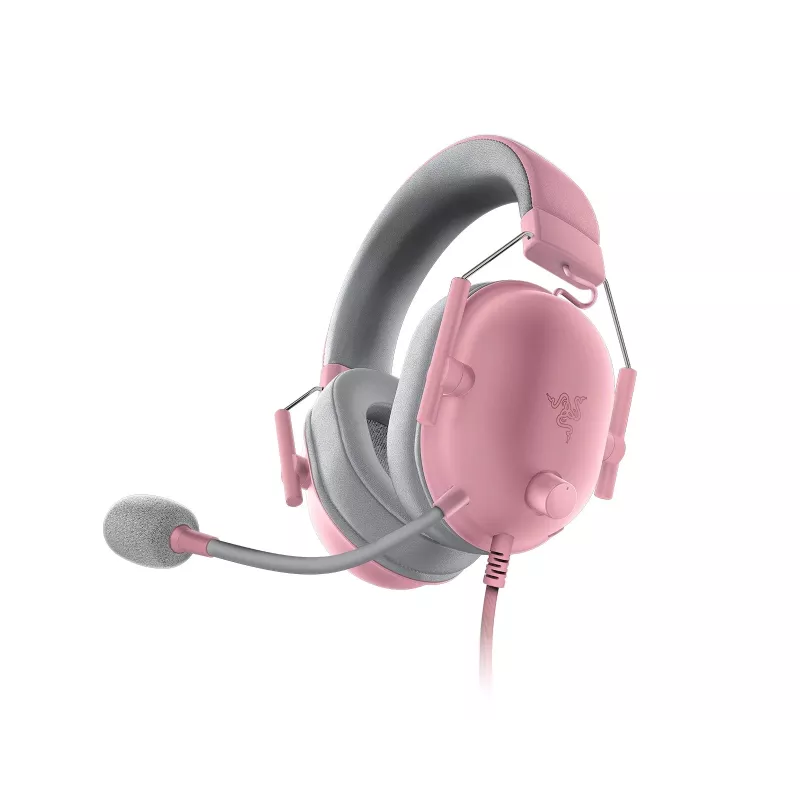 Headset Razer Czarnyshark V2 X przewodowy, binauralny zestaw słuchawkowy do gier, 3.5 mm, wirtualne 7.1, 32 Ω, piankowe poduszki nauszne, różowy