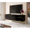 ABETO szafka RTV na złota stalowa rama 150x42x60 czarny/połysk czarny