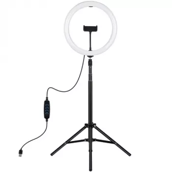 Lampa pierścieniowa LED 30 cm ze statywem do 1,65 m i uchwytem na telefon, USB